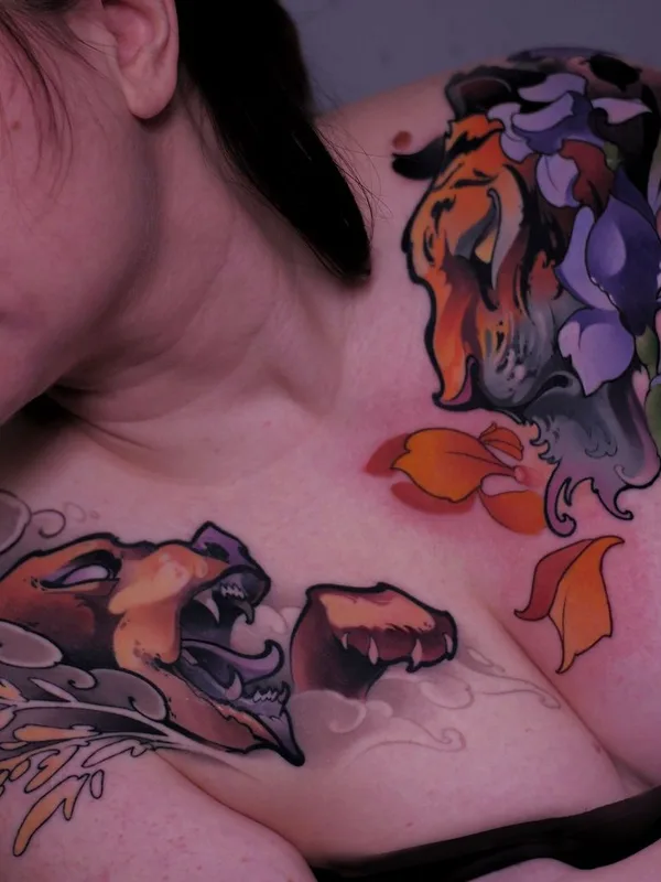 female color illustrative Tatuagem em chest #44576 | Tatuador Александр Черный
