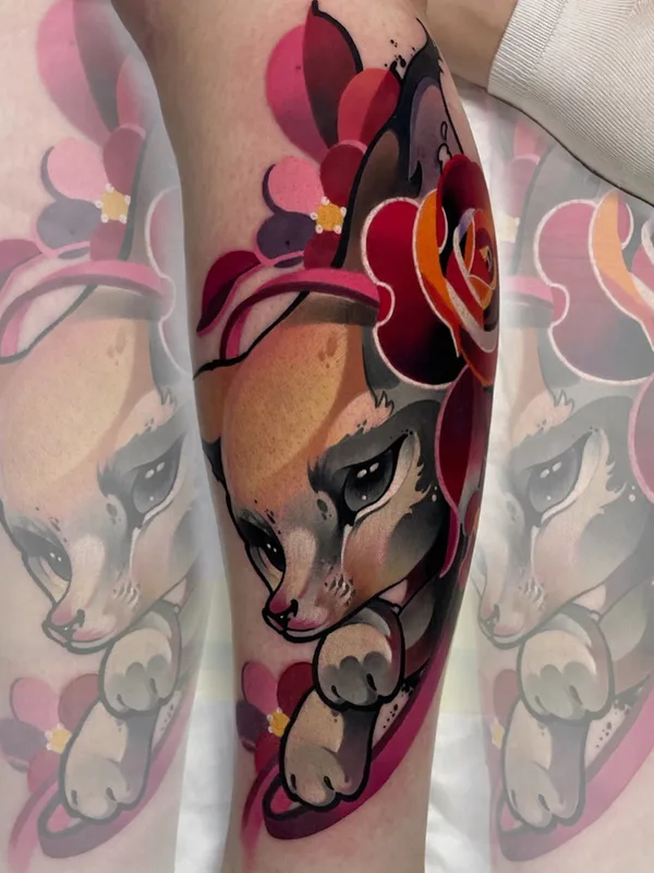 color new school Tatuagem em calf #44574 | Tatuador Александр Черный