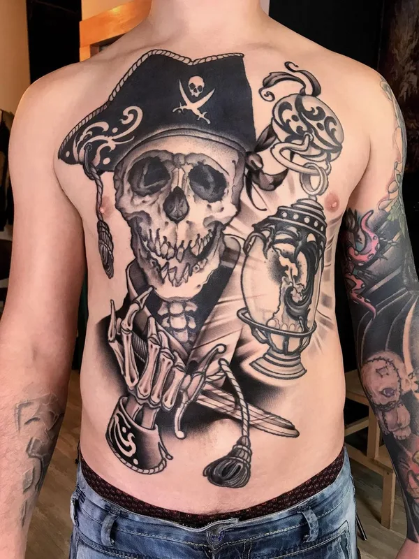 male black and grey black and grey татуировка на chest #44632 | Тату мастер Andrew Davidov