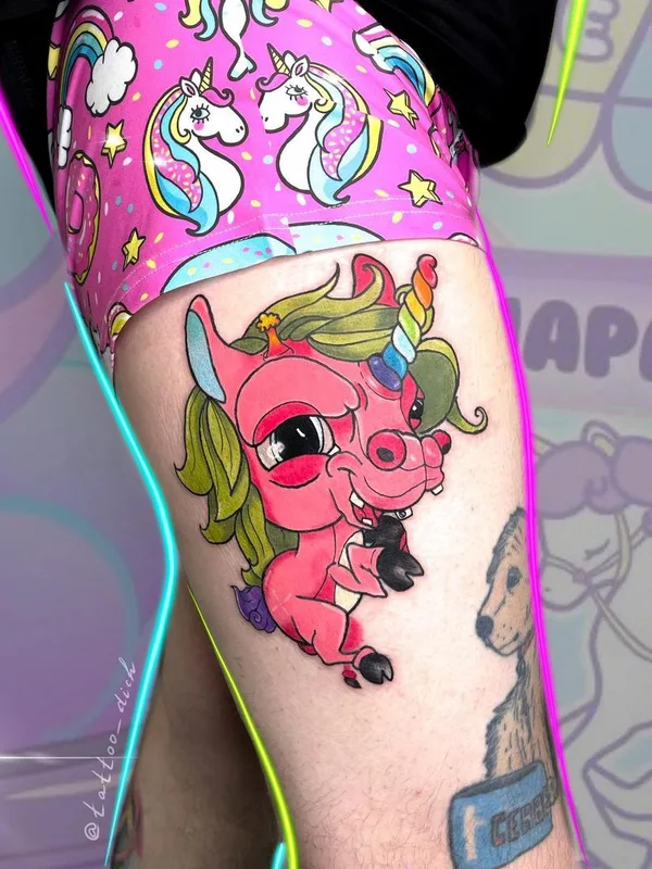color cartoon татуировка на thigh #44671 | Тату мастер Юна Авдеева