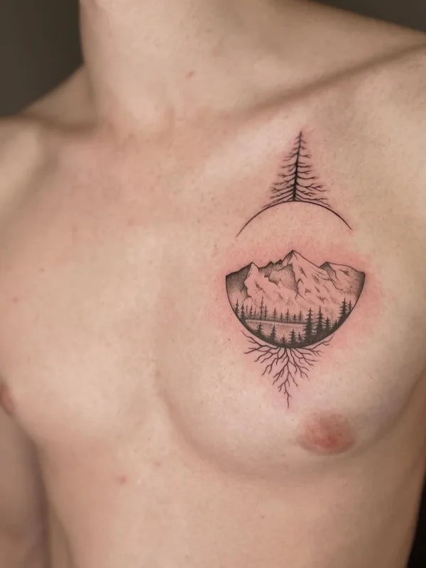 male black and grey linework татуировка на chest #60205 | Тату мастер Катя Нестерова