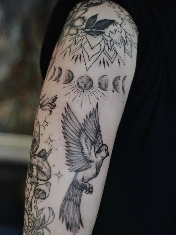black and grey linework 타투 부위 forearm #60223 | 타투이스트 Ирина Шатилова
