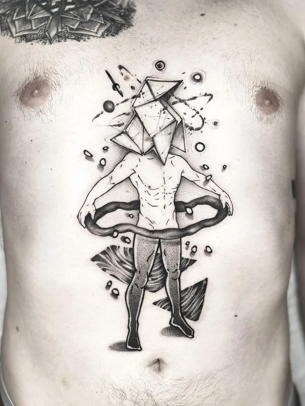 male black and grey geometric tattoo auf chest #46602 | Tätowierer Conio