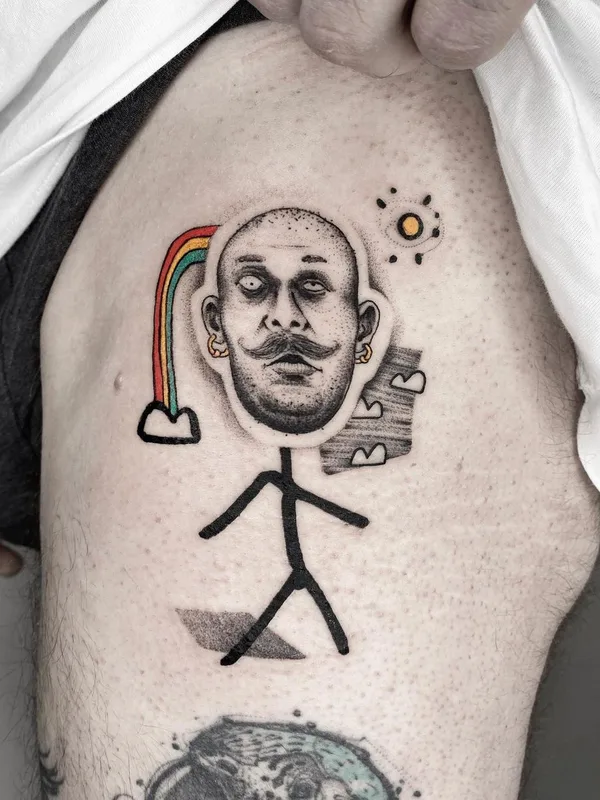 color illustrative tattoo auf thigh #46603 | Tätowierer Conio