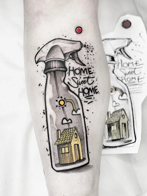 color illustrative tattoo auf calf #46604 | Tätowierer Conio