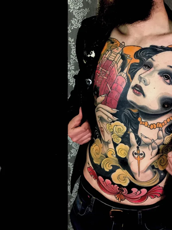 male color neo traditional Tatuagem em chest #61255 | Tatuador Adriaan Machete