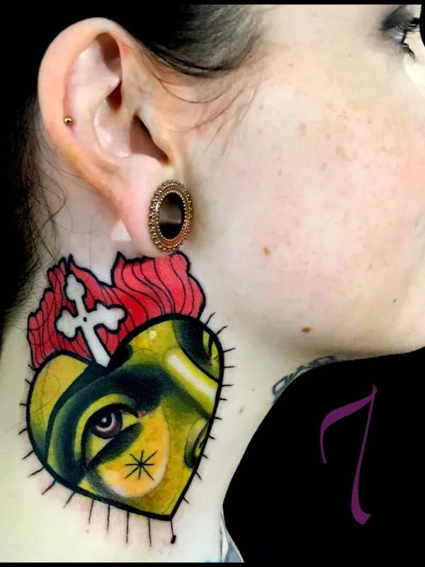 female color neo traditional Tatuagem em neck #61264 | Tatuador Adriaan Machete
