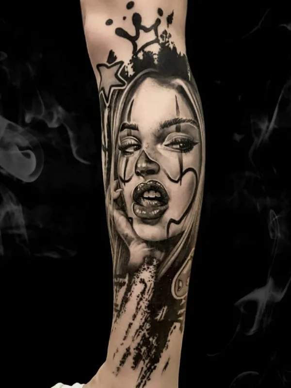female black and grey black and grey Tatuagem em forearm #50549 | Tatuador Миша Макеев