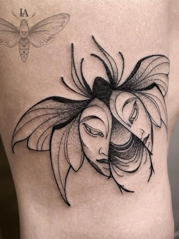 black linework 타투 부위 thigh #50578 | 타투이스트 Арина Инголычева