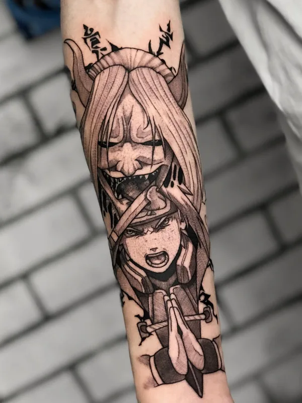black and grey anime 타투 부위 forearm #50614 | 타투이스트 Костя Камбуров