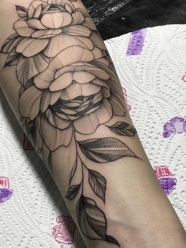 black and grey botanic 타투 부위 forearm #50622 | 타투이스트 Костя Камбуров