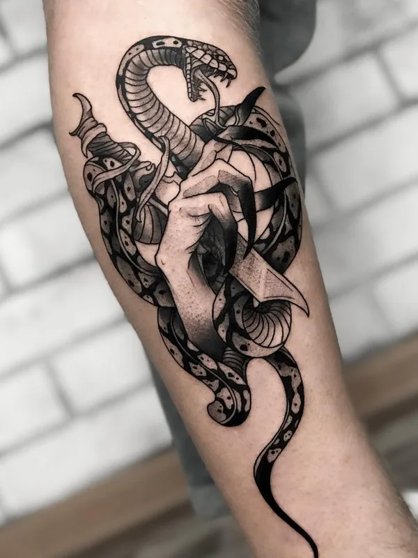 black and grey blackwork 타투 부위 forearm #50616 | 타투이스트 Костя Камбуров