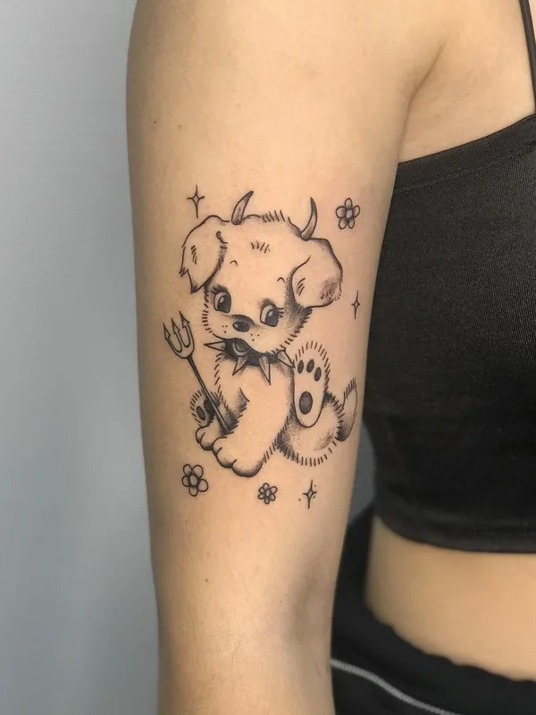 female black and grey blackwork 타투 부위 upper arm #50632 | 타투이스트 Носик Собачкин