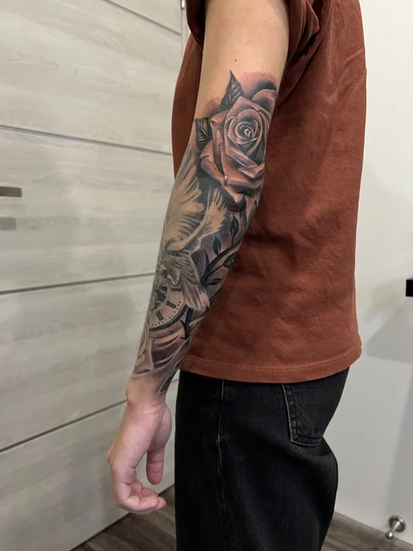 black and grey realism Tatuaggio su full sleeve #64276 | Tatuatore Андрей Тихомиров