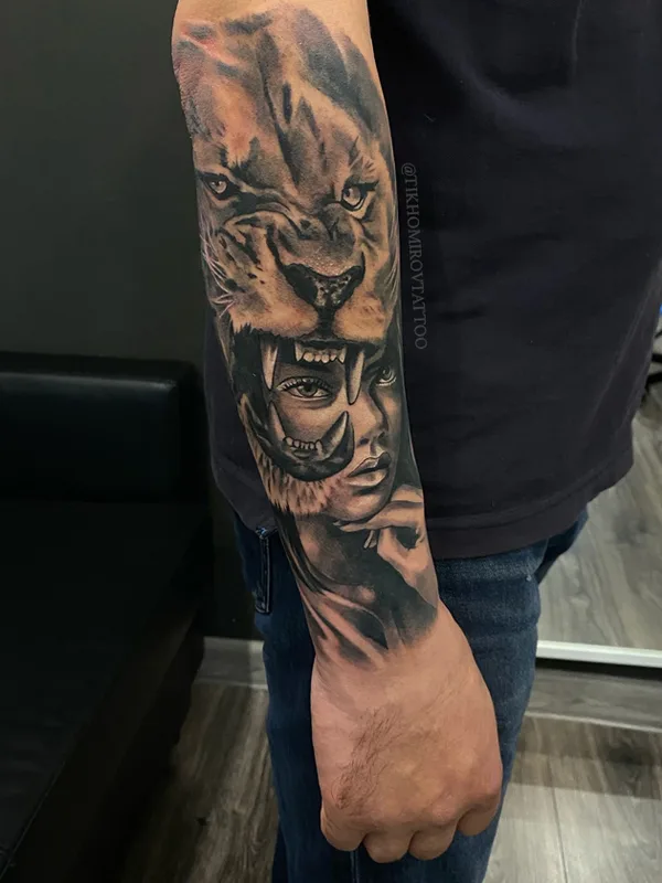 black and grey realism Tatuaggio su full sleeve #64275 | Tatuatore Андрей Тихомиров
