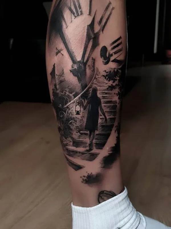 black and grey black and grey tattoo auf calf #35436 | Tätowierer Skinlab tattoo Praha - Mirek