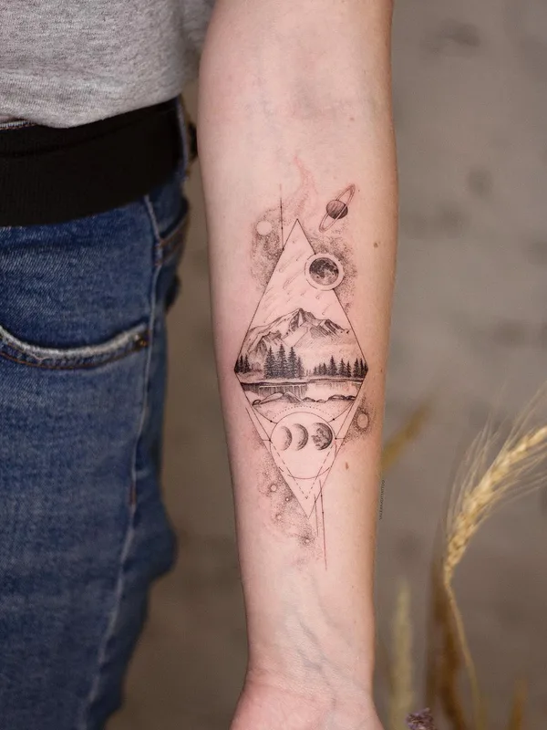 Graphic tattoo by Valera Kot in Moscow