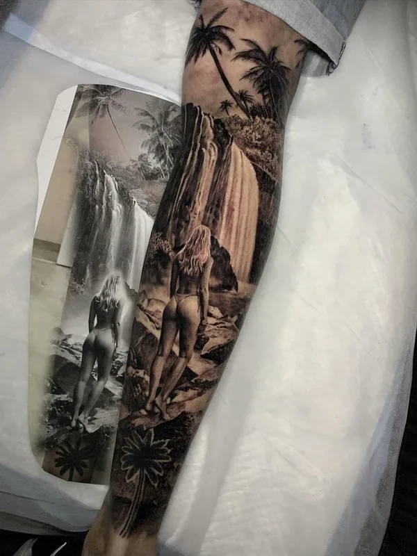 female black and grey realism tatuaje en full sleeve #66224 | Tatuador Dylan Weber