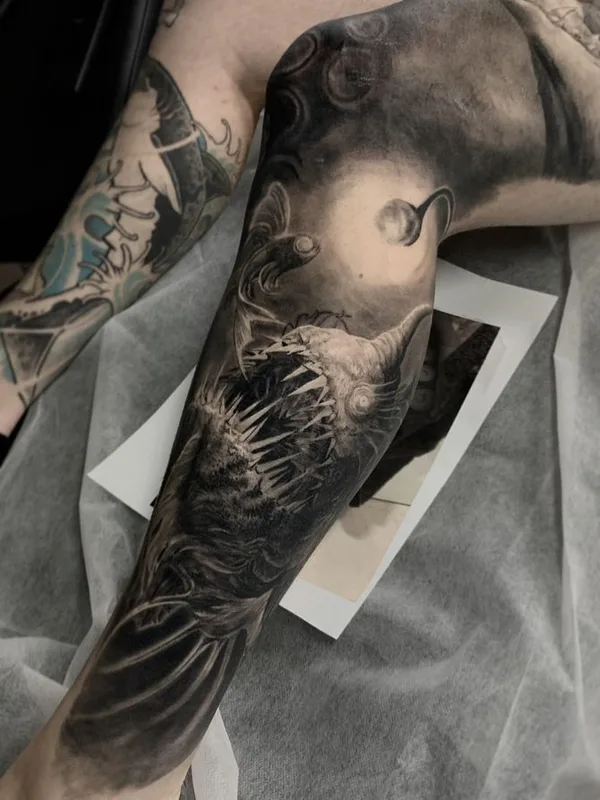 black and grey black and grey tatuaje en forearm #66215 | Tatuador Dylan Weber