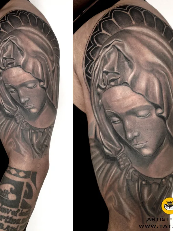 black and grey realism татуировка на upper arm #54336 | Тату мастер ketan vaidya