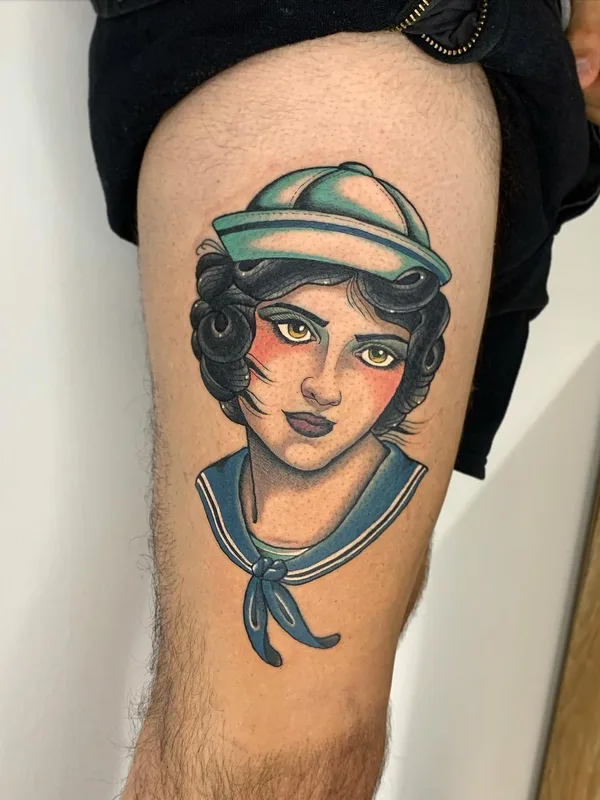 female color neo traditional tatouage sur thigh #40054 | Artiste tatoueur Julian