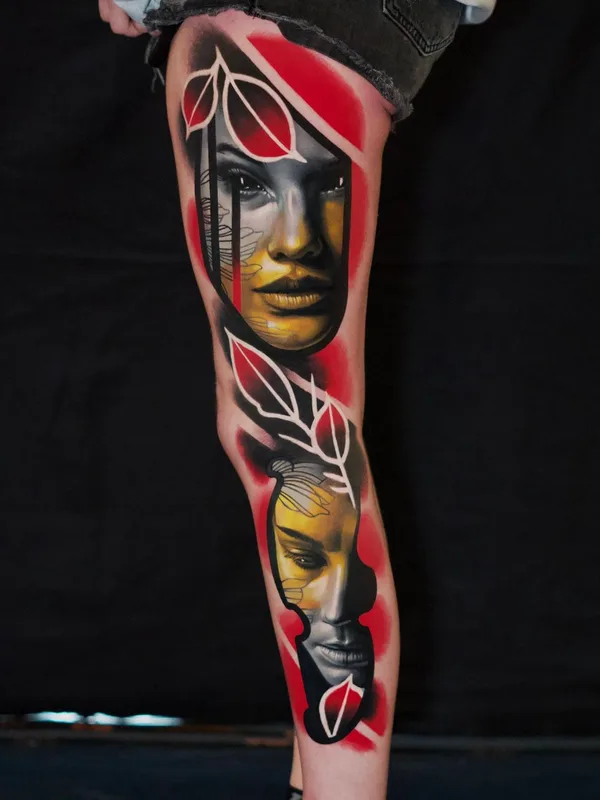 female color realism tatuaje en thigh #55389 | Tatuador Colin Whitfield