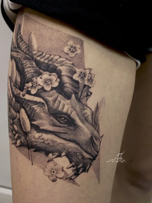 blackandgrey black and grey tatouage sur thigh #70602 | Artiste tatoueur chee.tattoo