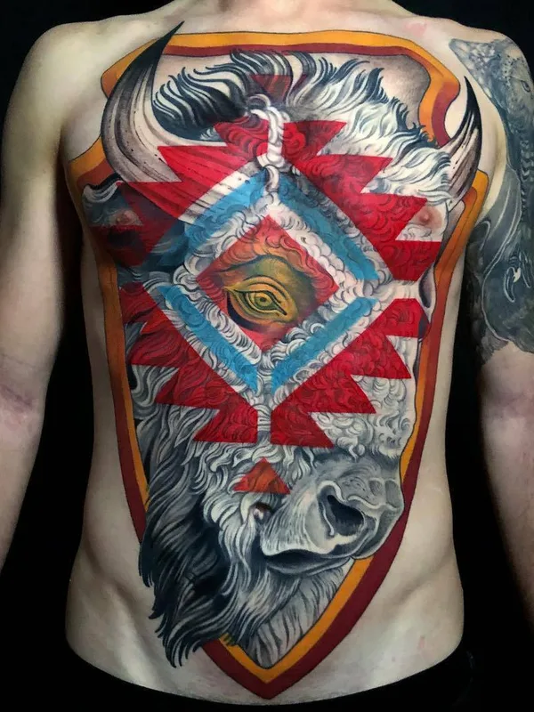 male color illustrative tattoo on chest #31659 | Tattoo Artist Dan Pemble