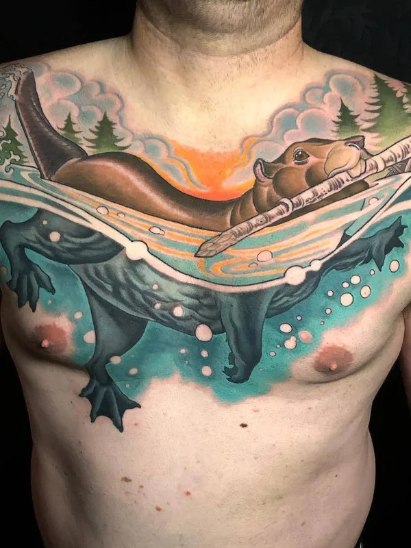 male color illustrative tattoo on chest #31658 | Tattoo Artist Dan Pemble