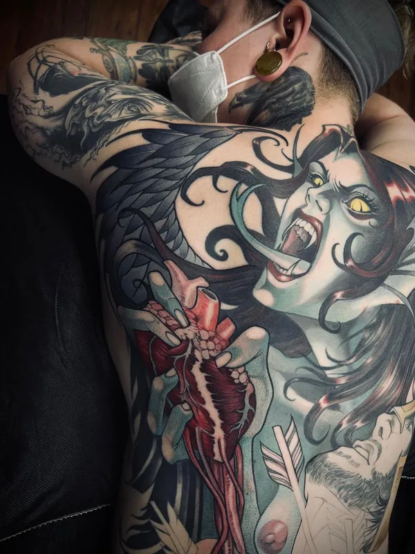 color neo traditional tatouage sur full back #56433 | Artiste tatoueur Teresa Sharpe