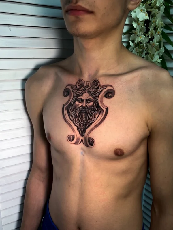 male black blackwork tattoo on chest #56496 | Tattoo Artist Дмитрий Makabr
