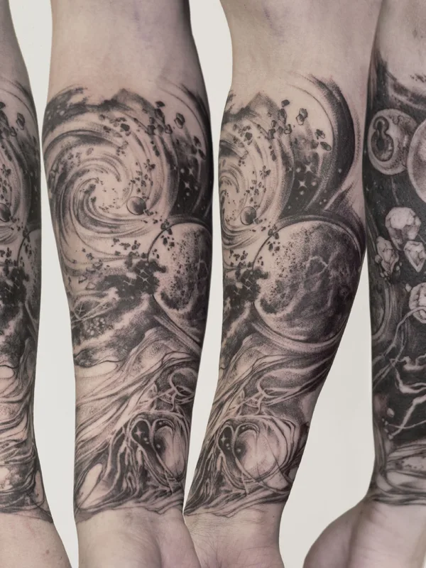 black and grey blackwork татуировка на forearm #37351 | Тату мастер Лена Королева