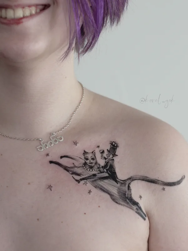 female black illustrative татуировка на chest #37350 | Тату мастер Лена Королева