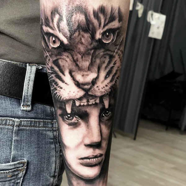 Trash Polka tattoo by Dmitri Sadchikov in Moscow