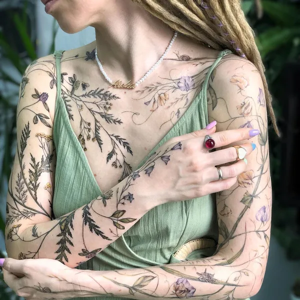Botanical tattoo by Александра Воробьева in Moscow