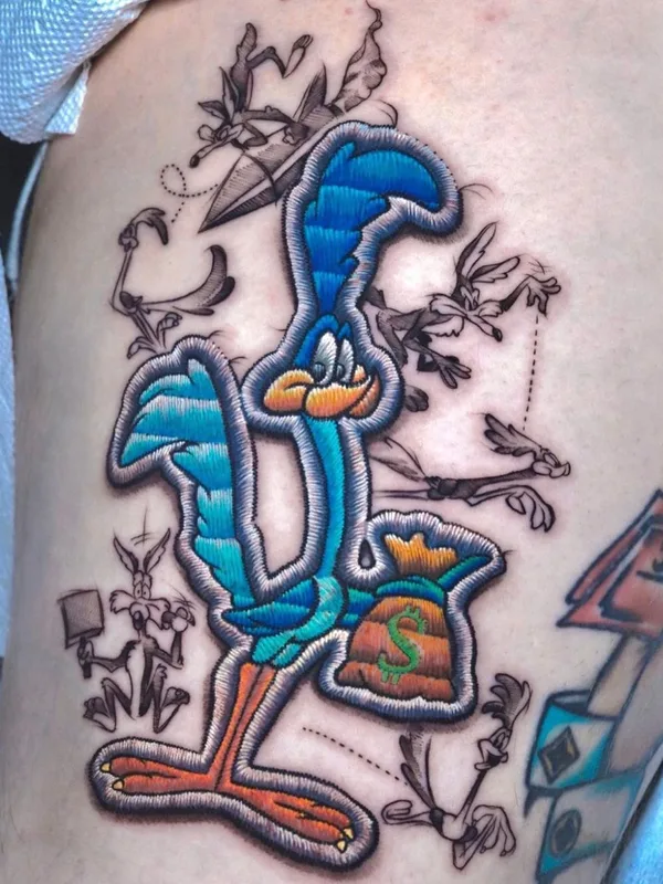 color cartoon tatuaje en thigh #60235 | Tatuador Terioshi Otto