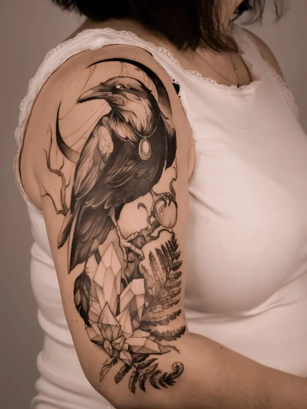 female black and grey black and grey tatouage sur upper arm #60244 | Artiste tatoueur Katrin_Inktattoo
