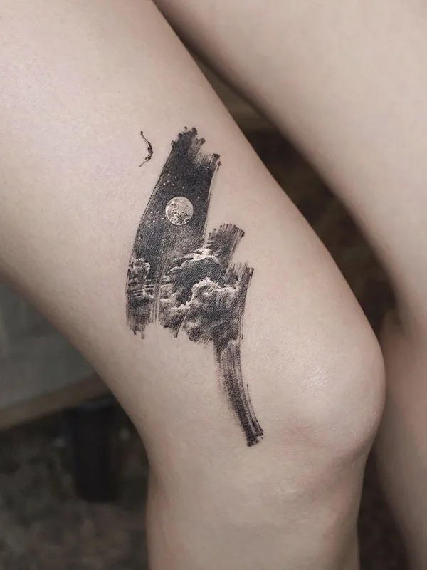 black and grey blackwork tattoo auf thigh #34857 | Tätowierer Ati