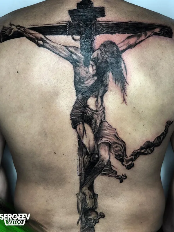 black and grey realism 纹身 在 full back #50681 | 纹身师 Сергей Сергеев