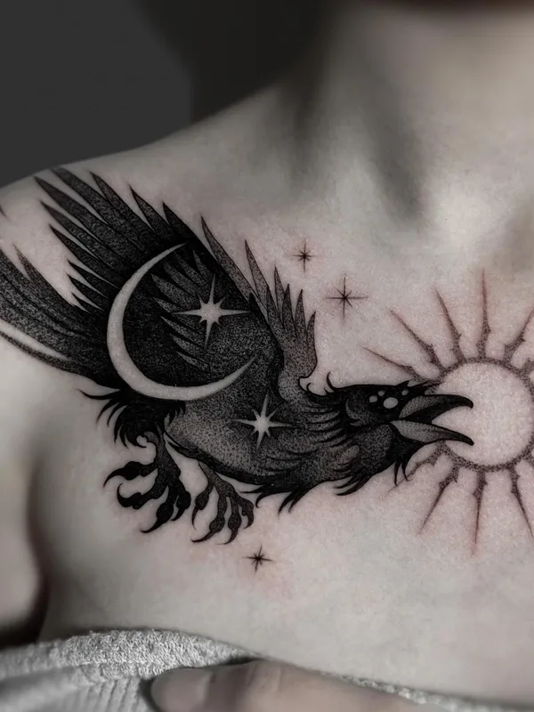 black blackwork tatouage sur chest #50774 | Artiste tatoueur Александра Летягина