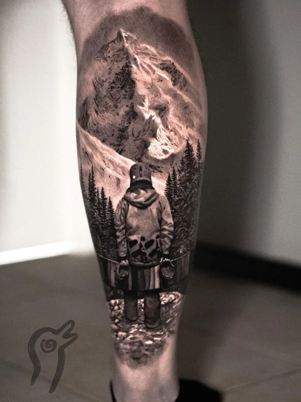 black and grey realism tatuaje en calf #50787 | Tatuador Виталий Гусев