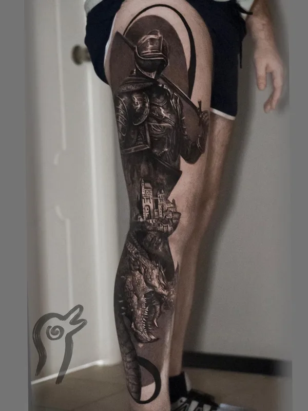 male black and grey realism tatuaje en thigh #50794 | Tatuador Виталий Гусев
