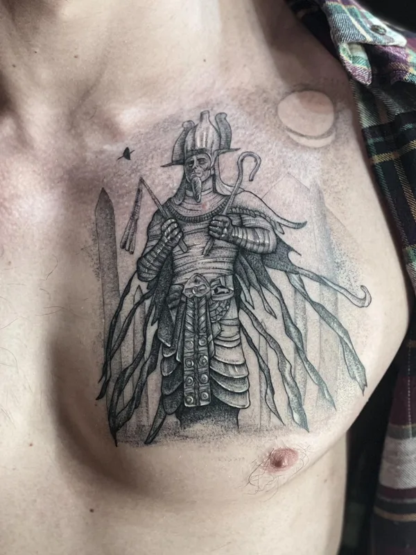 male black and grey blackwork Tatuaggio su chest #50839 | Tatuatore Александр Уколов