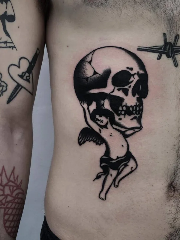 male black blackwork tatouage sur ribcage #29436 | Artiste tatoueur Ignacio Ttd
