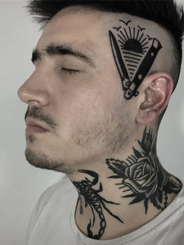 male black blackwork tatouage sur face #29441 | Artiste tatoueur Ignacio Ttd