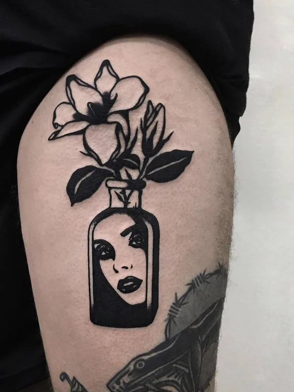 black blackwork tatouage sur thigh #29447 | Artiste tatoueur Ignacio Ttd