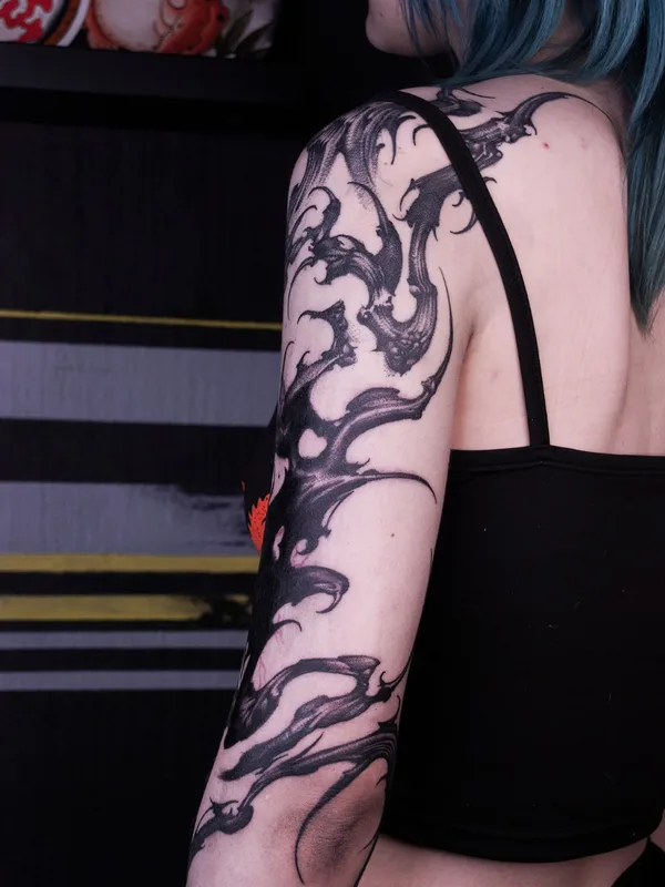 female black blackwork татуировка на full sleeve #68065 | Тату мастер Паша MRXN