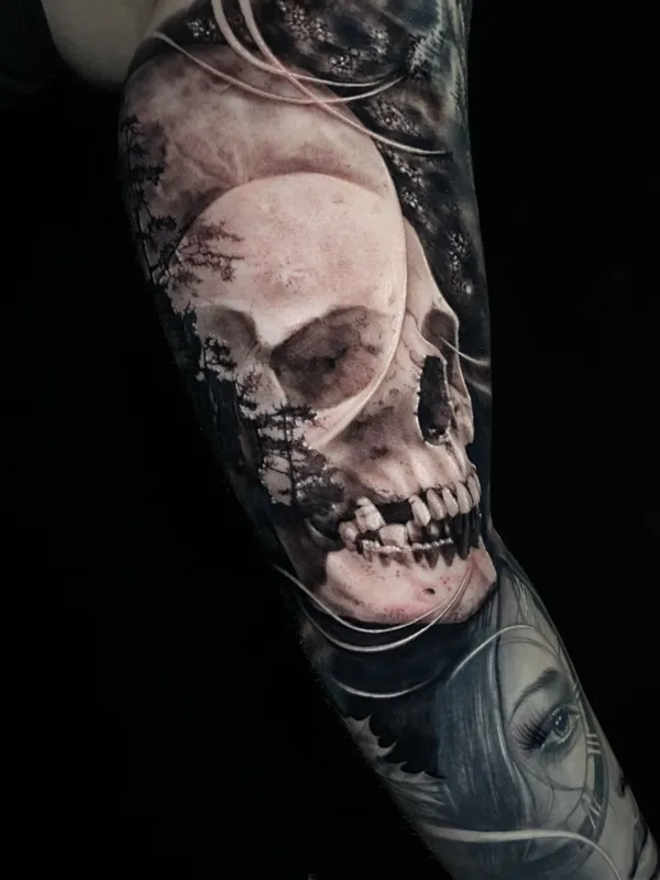 black and grey realism tattoo auf full sleeve #40102 | Tätowierer Dario Tattooarte