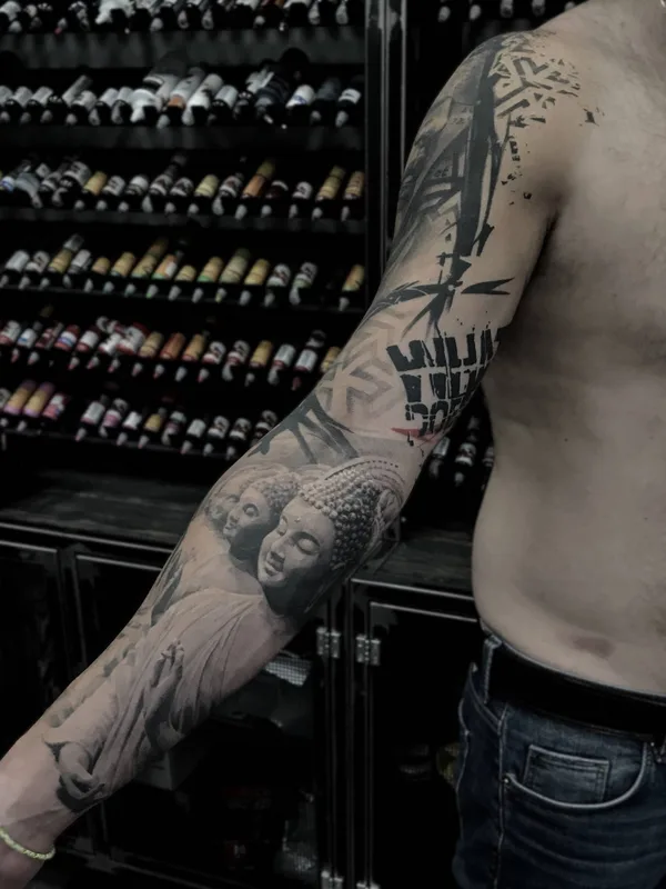 male black and grey black and grey татуировка на full sleeve #31674 | Тату мастер Глеб Эрвье
