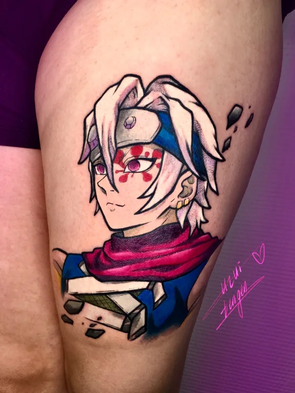 color anime tattoo on thigh #56503 | Tattoo Artist Полина Сметанина